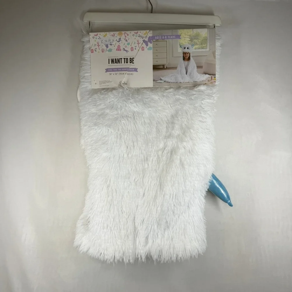 I Want To Be Kids White Yeti Faux Fur Hooded Throw Blanket Snow Monster 36x56in